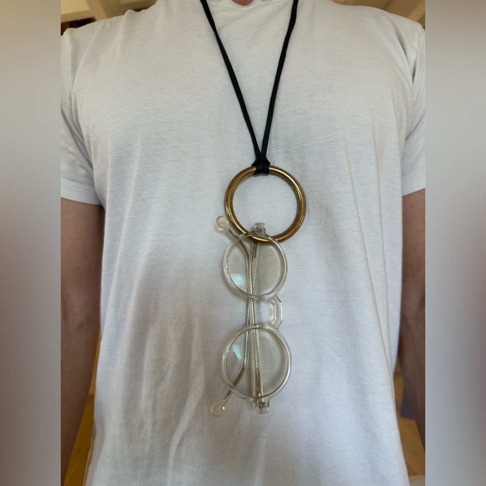 Men’s Leather Necklace with Brass Ring – Glasses Holder / Pendant Necklace